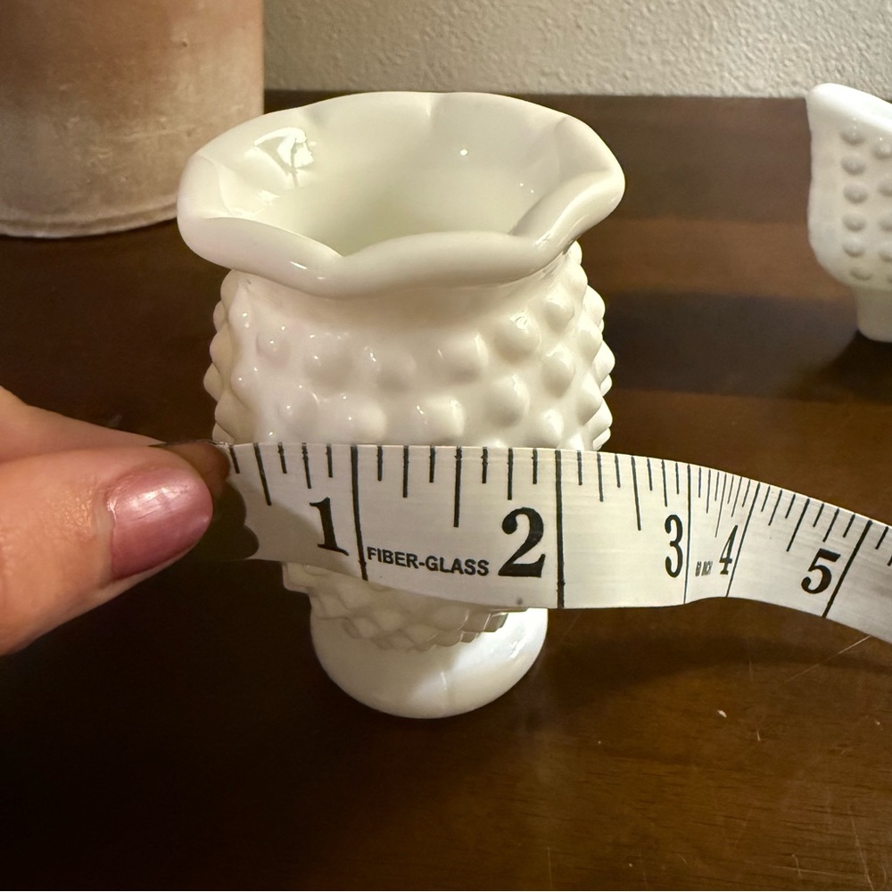 Antique White Hobnail Vase and Shoe Figurine Set - Picture 8 of 9